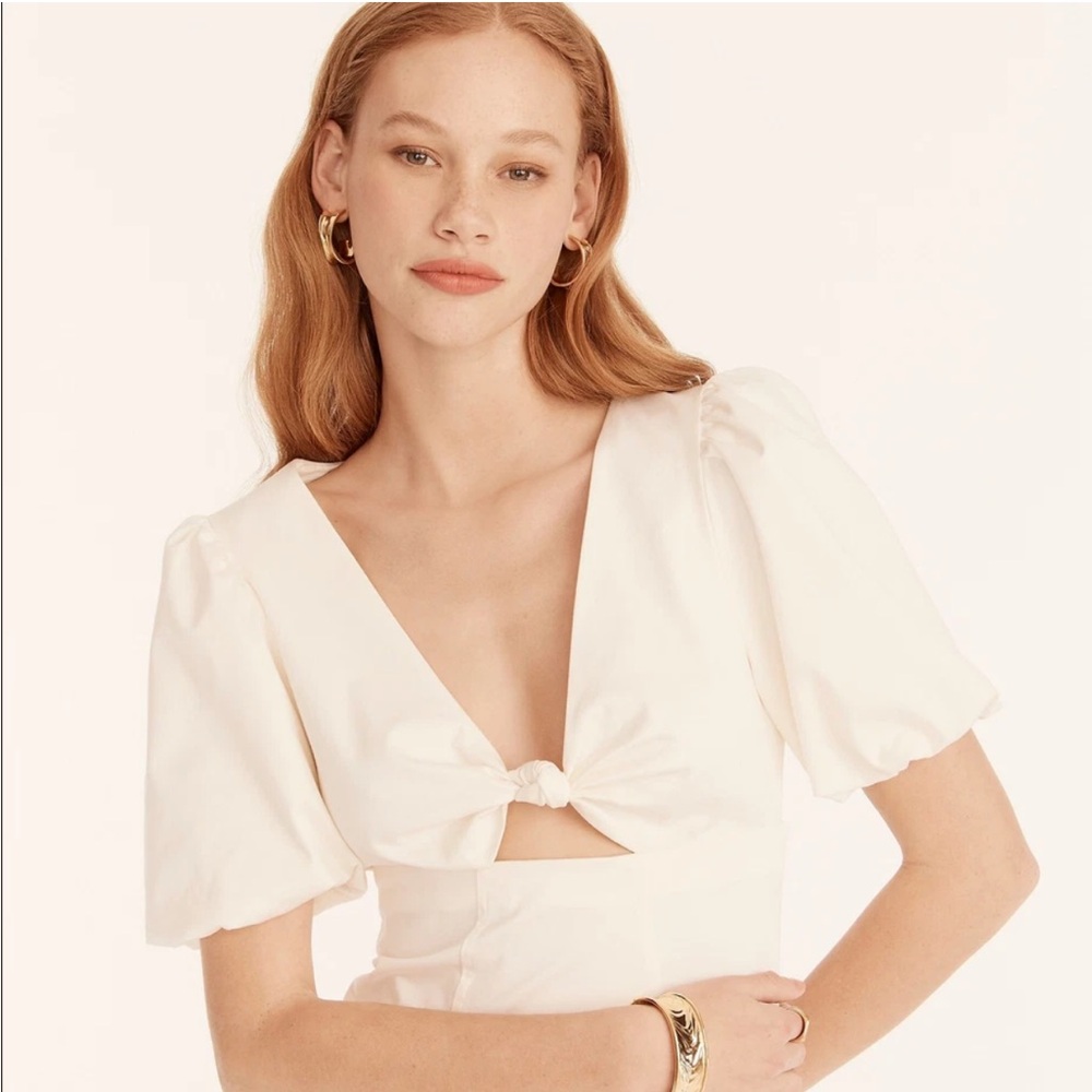 J.Crew Collection Women Cutout Puff-Sleeve Cotton Ivory White Dress Sz 16 - Picture 3 of 14